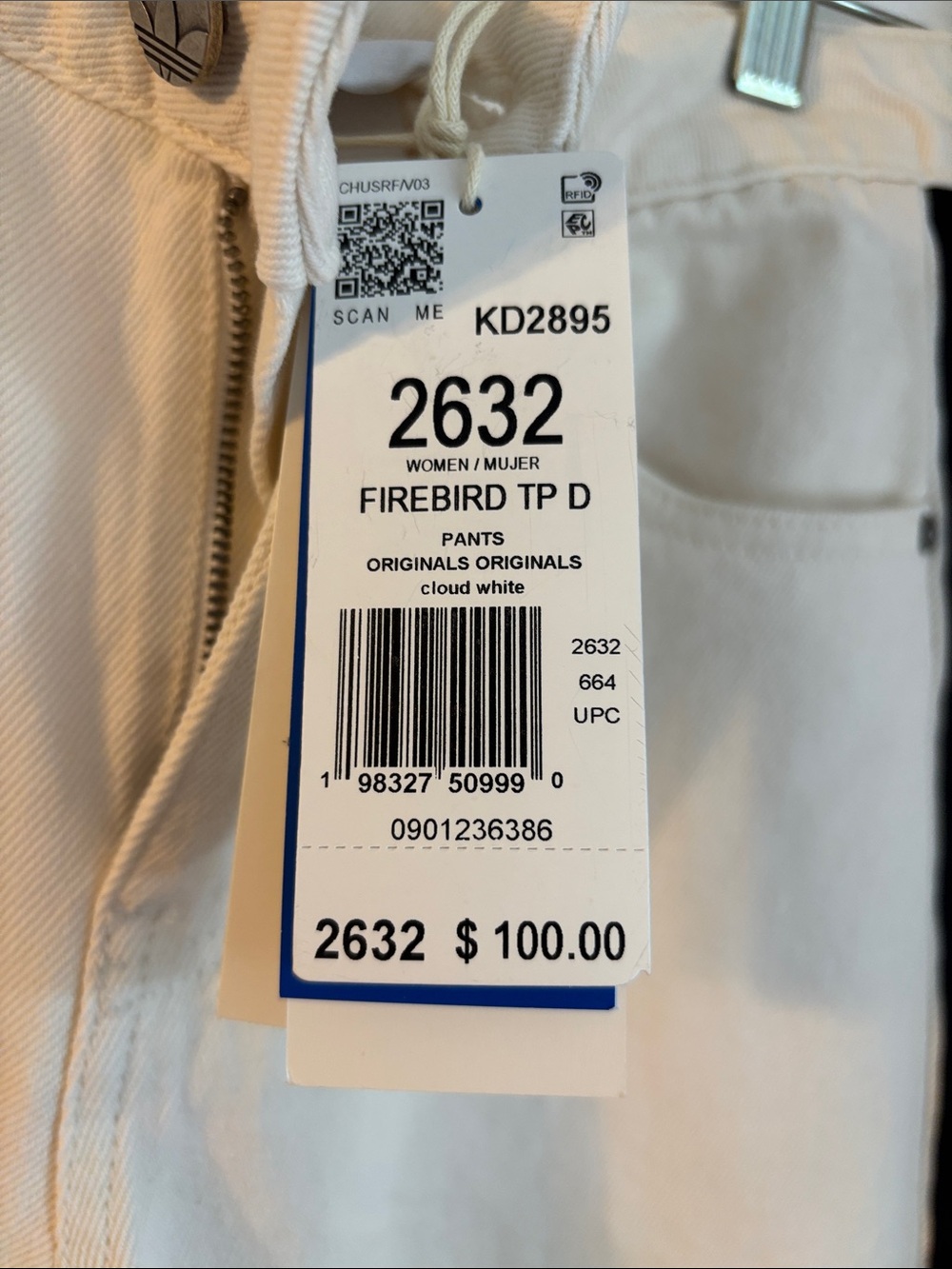 NWT Adidas Women's Firebird Track Pants Denim White Jeans Cloud White 26x32 - Picture 2 of 3